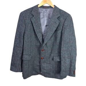 English Manor Wool Plaid Blazer Sport Coat Jacket 40 Wooden Buttons Gray
